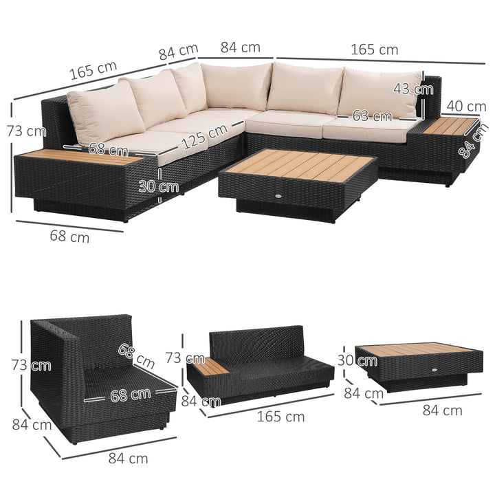 4 PCs Rattan Garden Furniture Outdoor Sectional Corner Sofa and Coffee Table Set  Conservatory Wicker Weave Furniture with Armrest and Cushions - Black