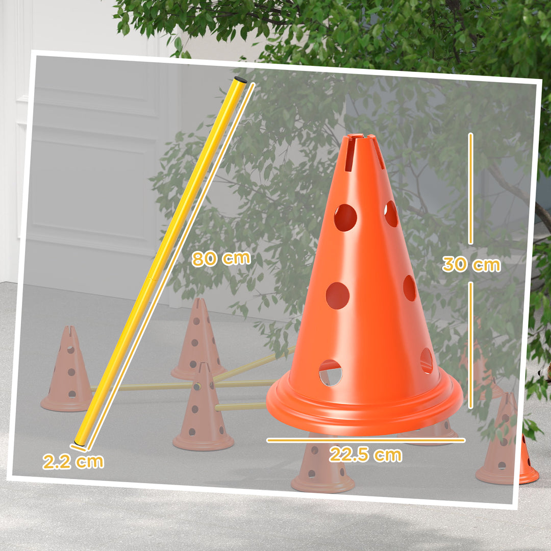 Dog Agility Equipment Set of Eight Cones, Eight Poles w/ Carry Bag, Four-Piece Adjustable Height Jumping Obstacles