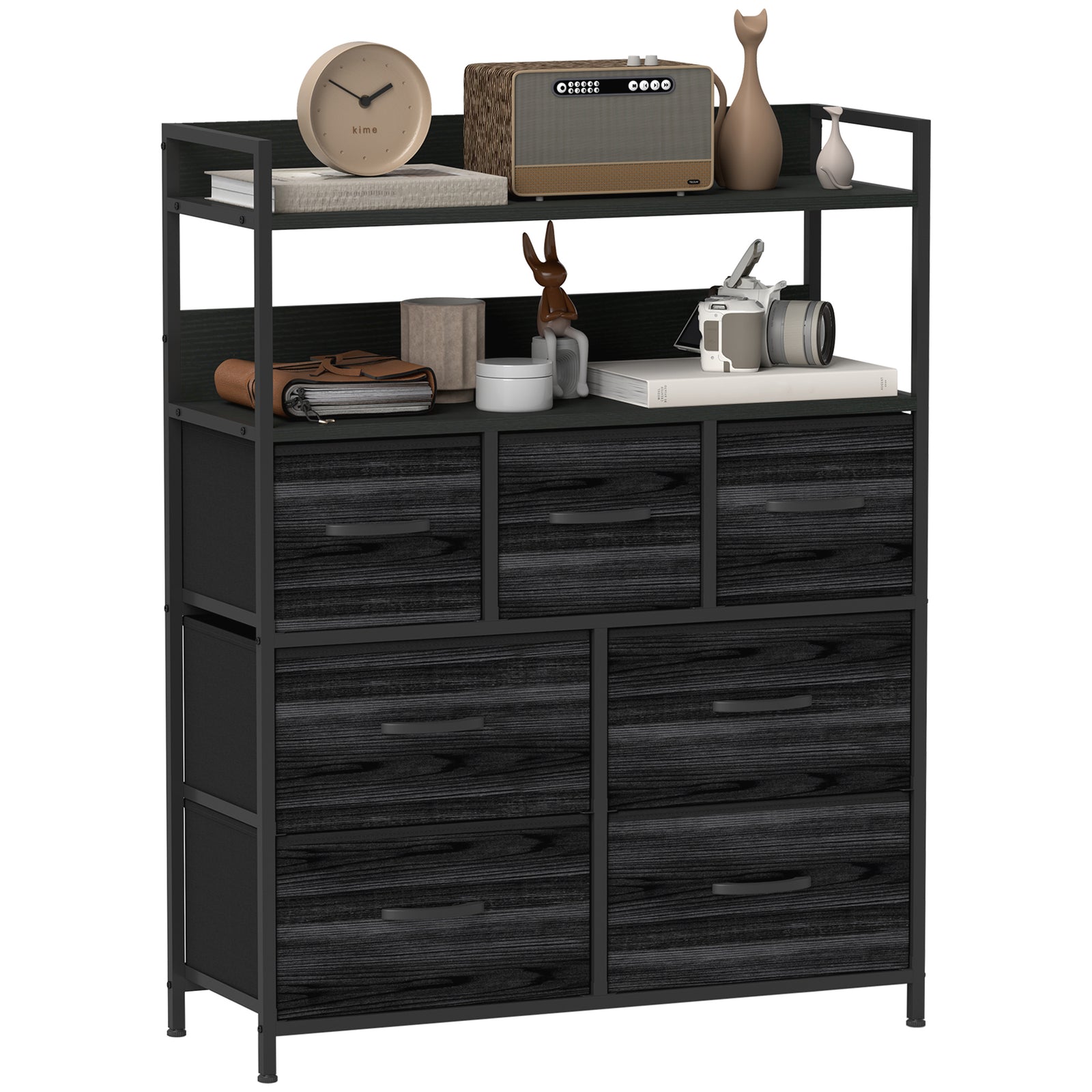 Rustic Chest of Seven Fabric Drawers - Black
