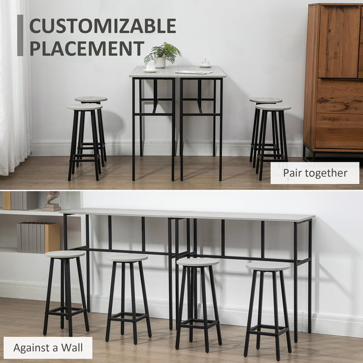 HOMCOM Bar Table and Stools, 2 Breakfast Tables with 4 Stools, Counter Height Dining Tables & Chairs for Kitchen, Living Room, Grey | Aosom UK