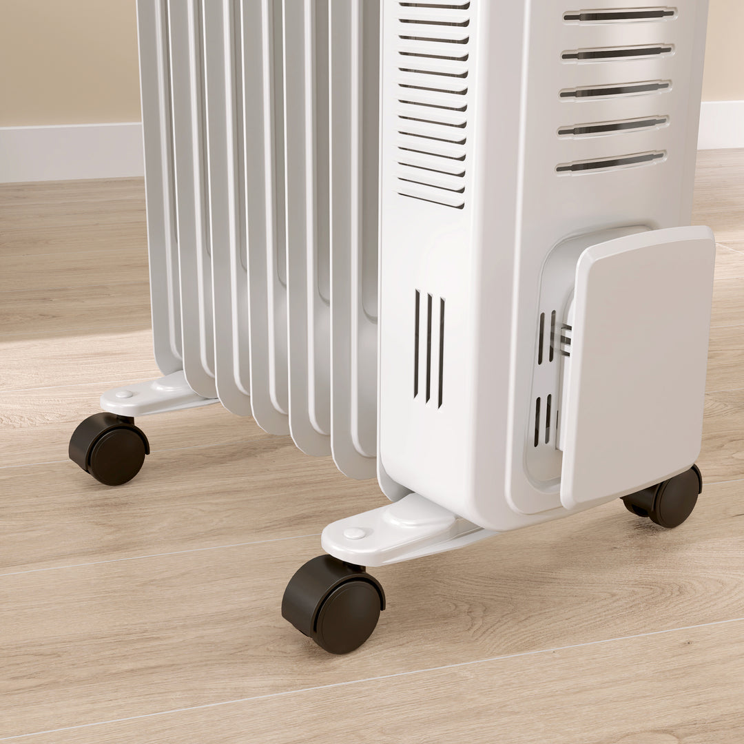 1500W Quiet Oil Filled Radiator, 7 Fin Energy Efficient Portable Electric Heater with 3 Heat Settings, Adjustable Thermostat, Safety Tip Over, Overheat Protection, for Home, White