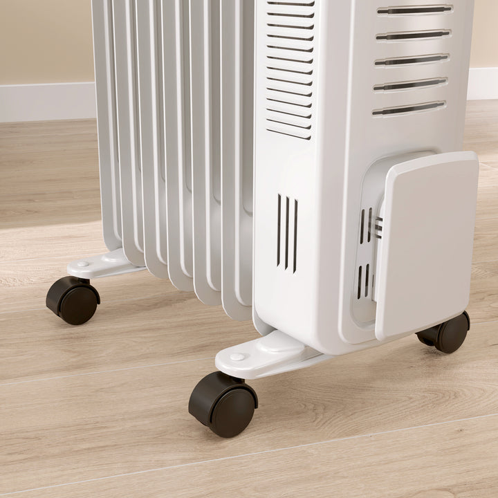 1500W Quiet Oil Filled Radiator, 7 Fin Energy Efficient Portable Electric Heater with 3 Heat Settings, Adjustable Thermostat, Safety Tip Over, Overheat Protection, for Home, White