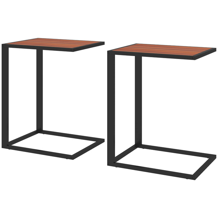 HOMCOM C-Shaped Sofa End Table Set: Metal Frame Accent Tables for Living Room, Bedroom, Walnut and Black | Aosom UK