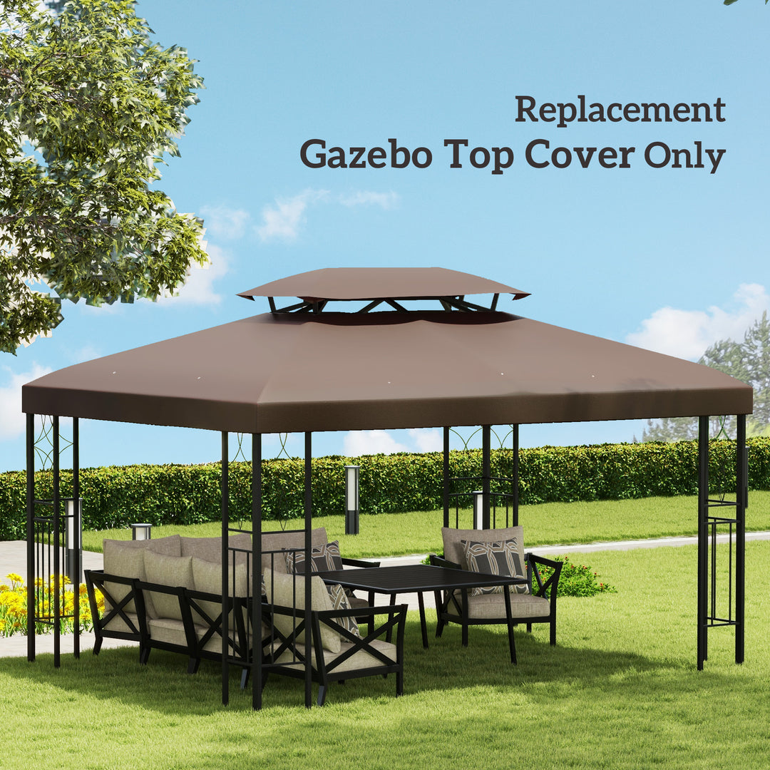 3x4m Gazebo Replacement Roof Canopy 2 Tier Top UV Cover Garden Patio Outdoor Sun Awning Shelters, Brown (TOP COVER ONLY)