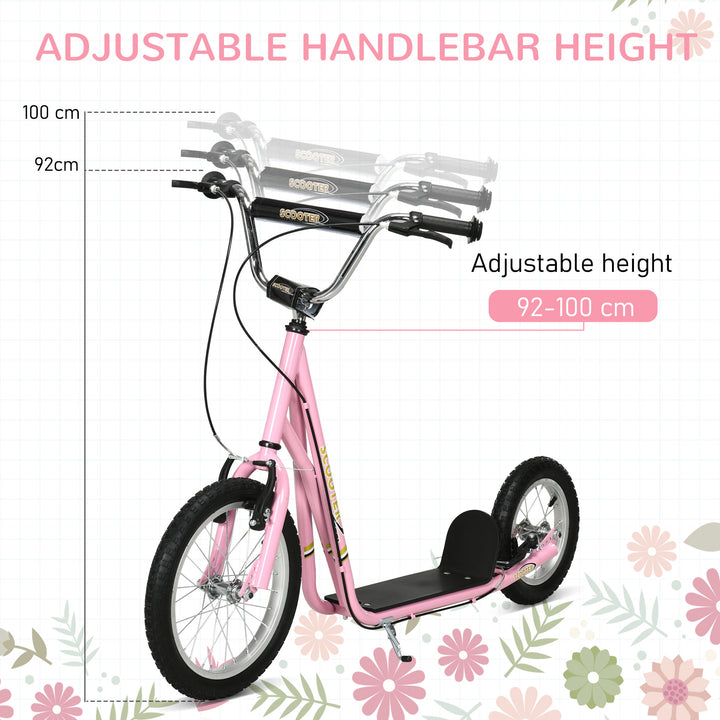 MCL Kids Scooter, Teen Kick Scooter with Rubber Wheels, 16" Front Wheel, Height Adjustable Handlebar, Dual Brakes, Kick Stand, for 5+ Years, Pink