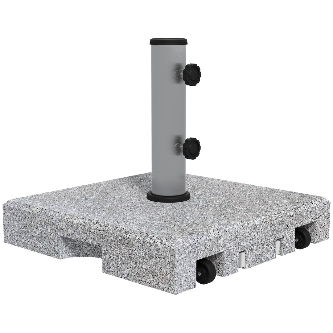 Granite Parasol Base, 28kg Heavy Duty Square Umbrella Stand with Wheels, Retractable Handle, Stainless Steel Tube, Grey