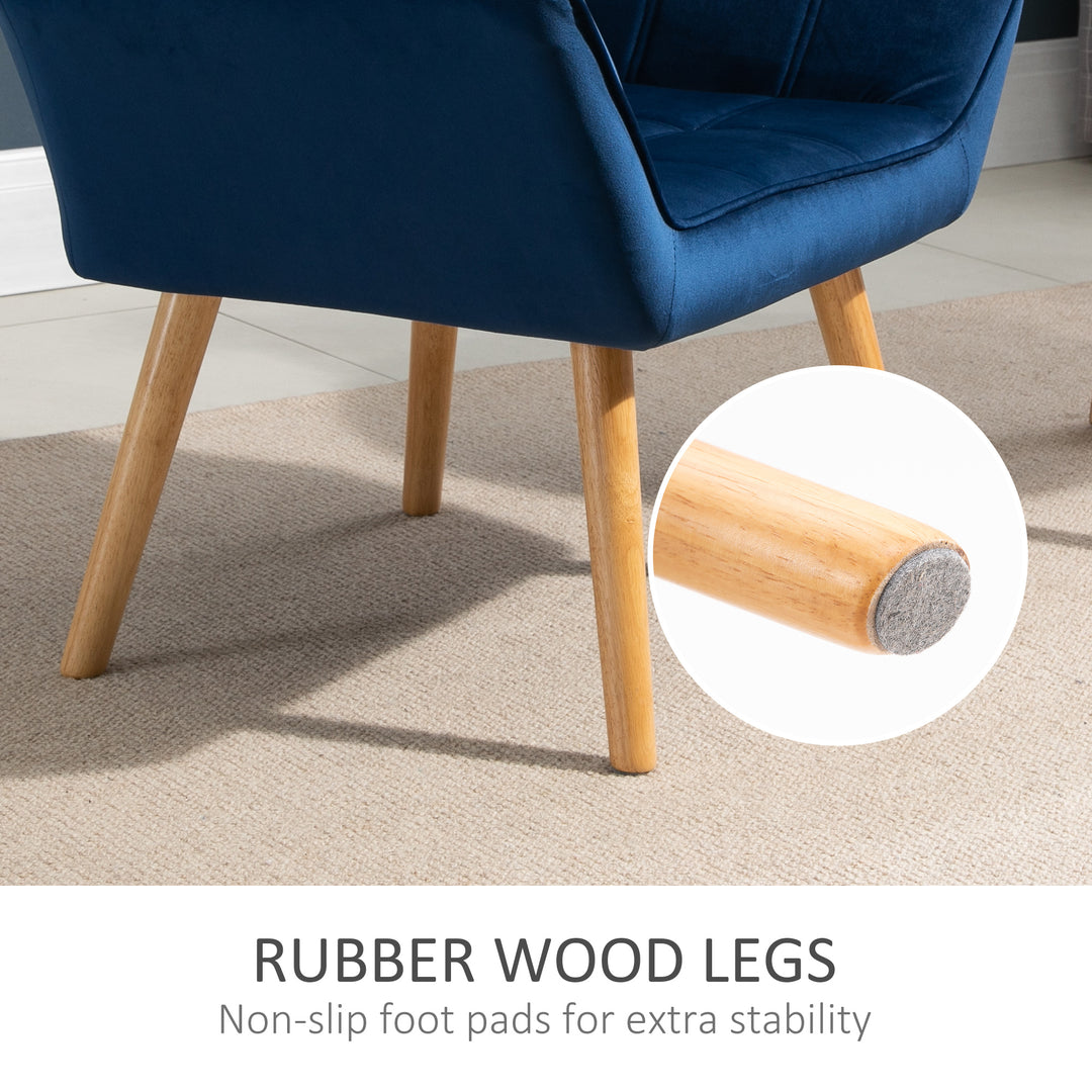 Armchair Accent Chair Wide Arms Slanted Back Padding Steel Frame Wooden Legs Home Bedroom Furniture Seating Blue