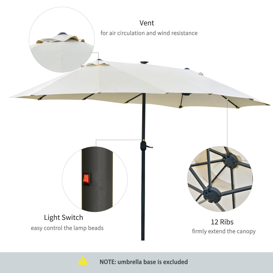 4.4m Double-Sided Sun Umbrella Patio Parasol LED Solar Lights Cream White