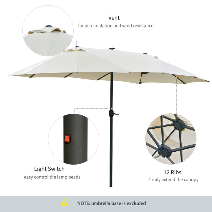 4.4m Double-Sided Sun Umbrella Patio Parasol LED Solar Lights Cream White