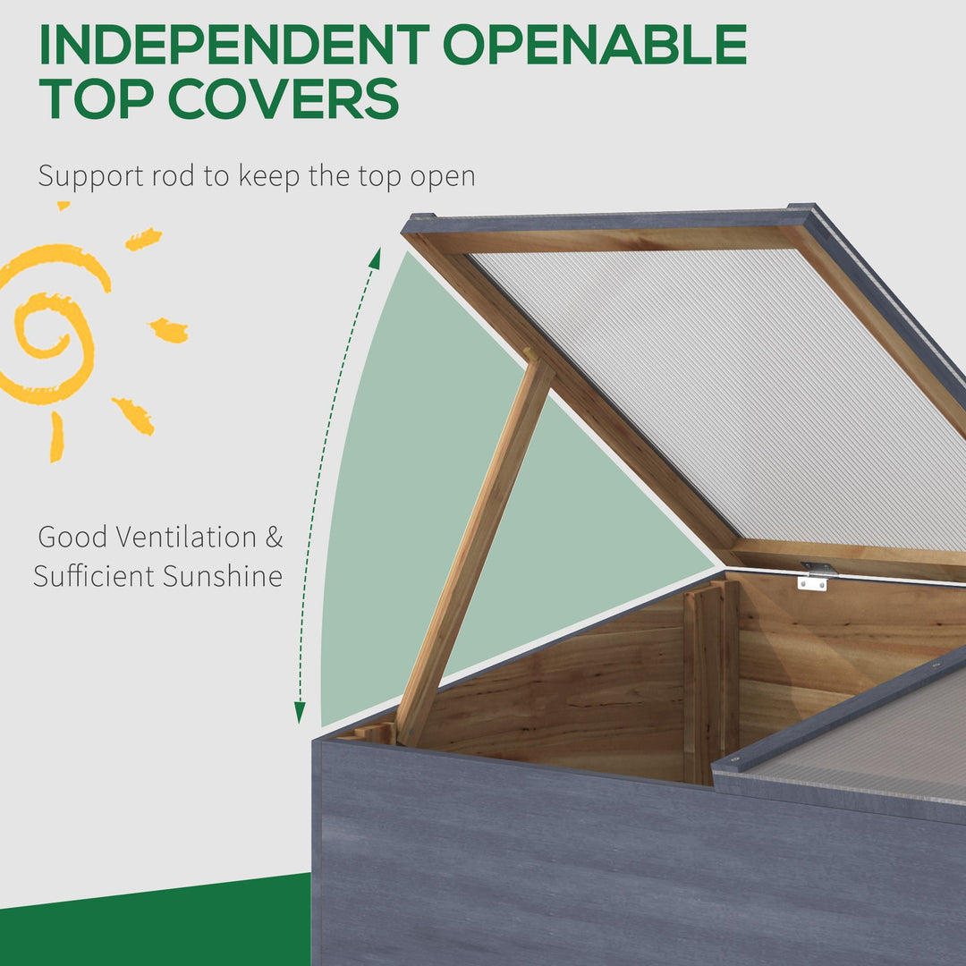 Wooden Cold Frame Mini Greenhouse Garden Polycarbonate Grow House with Independent Openable Top Covers for Flowers, Vegetables, Plants, 100 x 50 x 36 cm, Light Grey