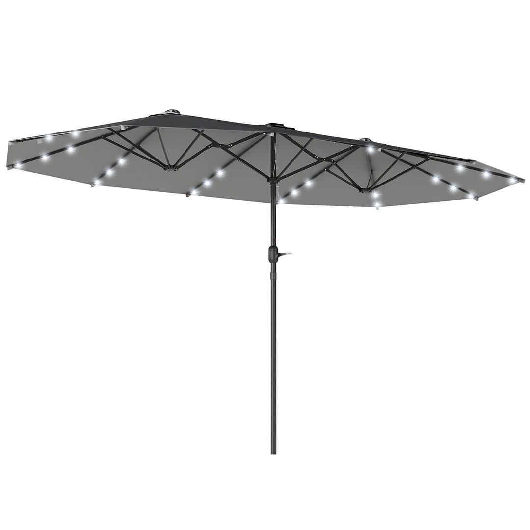 MCL 4.4m Double-Sided Sun Umbrella Patio Parasol LED Solar Lights Dark Grey