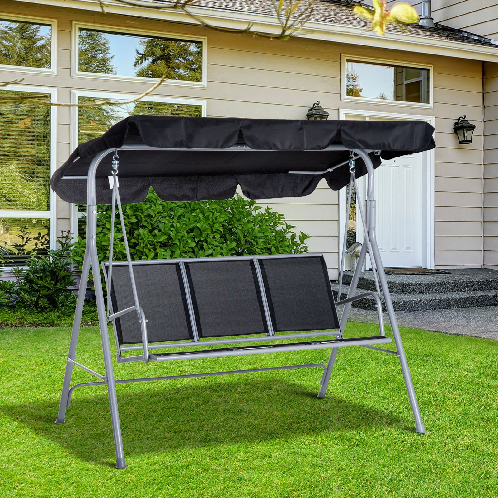Outdoor 3-Seater Swing Chair-Black