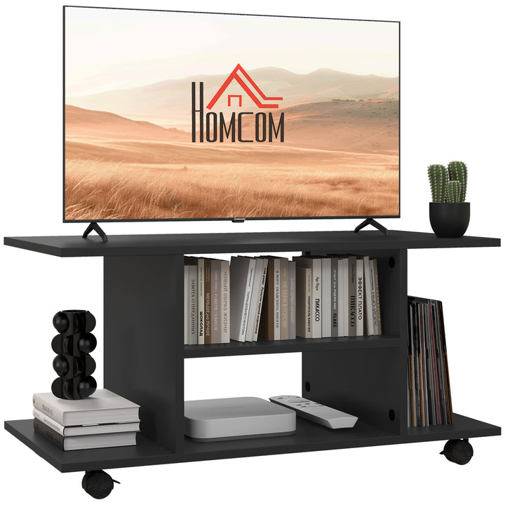 HOMCOM Modern TV Stand with Storage Shelves, Sleek Design for Living Rooms, Space-Saving, Black | Aosom UK