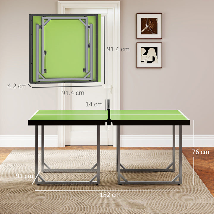 HOMCOM 6ft Table Tennis Table, Ping Pong Table with Net, Foldable and Portable Ping Pong Set for Indoor Outdoor Use, Easy Assemble, Midsize, Green