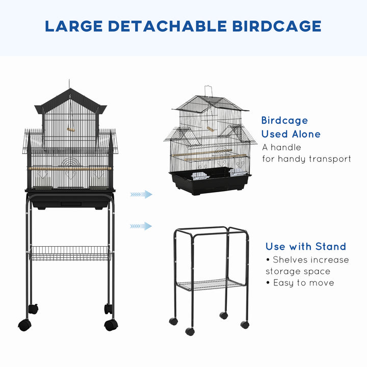 PawHut Bird Cage with Stand, Swing Perch and Food Tray, Metal Aviary for Finch Canary Budgie, 50.5 x 40 x 63cm, Black