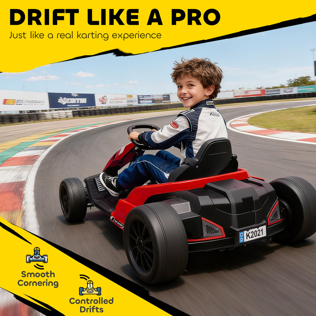 24V Electric Go Kart, Drift Kart with Adjustable Seat, Slow Start, 5-Point Harness, Music, Horn, for 6-12 Years
