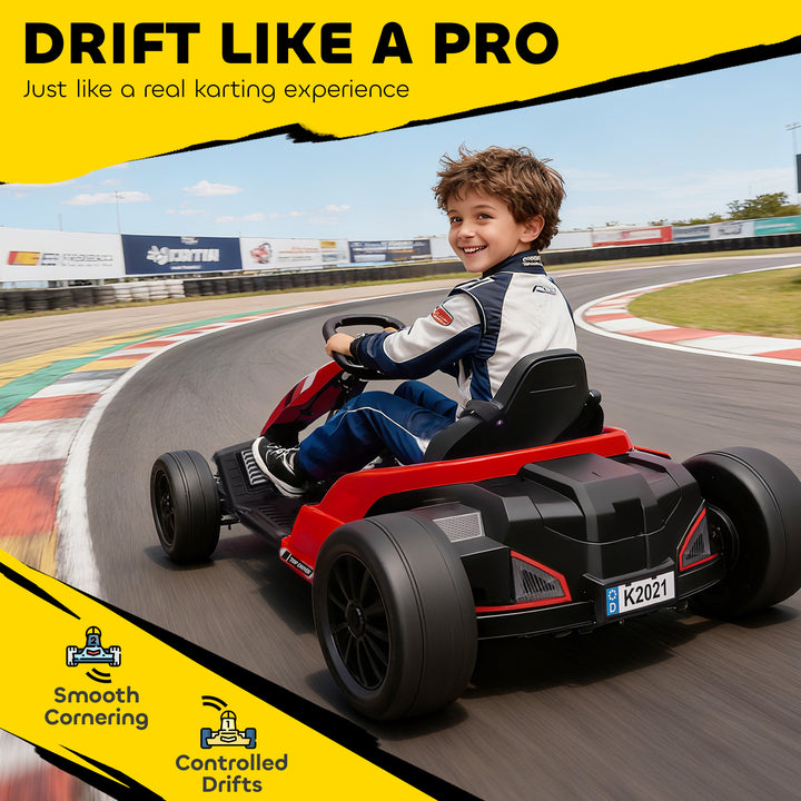 24V Electric Go Kart, Drift Kart with Adjustable Seat, Slow Start, 5-Point Harness, Music, Horn, for 6-12 Years