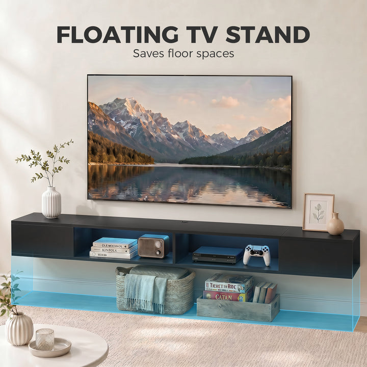 Wall Mounted TV Stand with RGB LED Lights, Floating Entertainment Cent