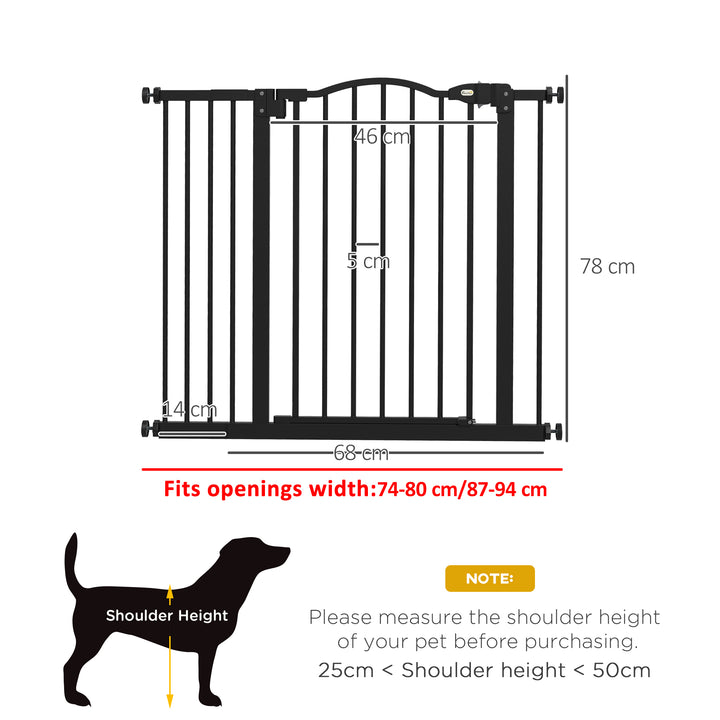 PawHut Metal 74-94cm Adjustable Pet Gate Safety Barrier w/ Auto-Close Door Black | Aosom UK