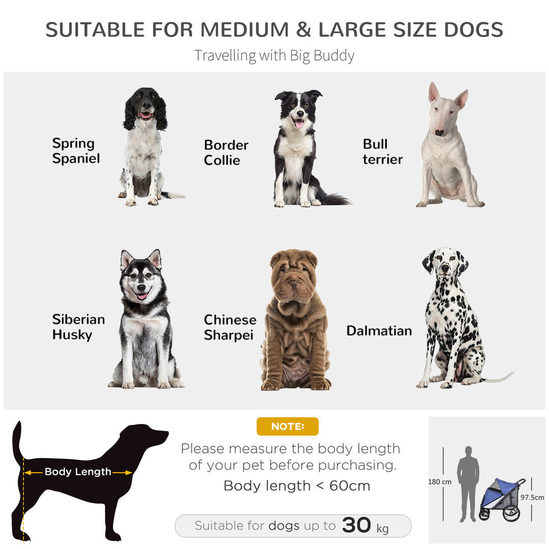 Foldable Pet Stroller, with Washable Cushion, Storage Bags, Safety Leash, for Medium, Large Dogs, Cats - Blue