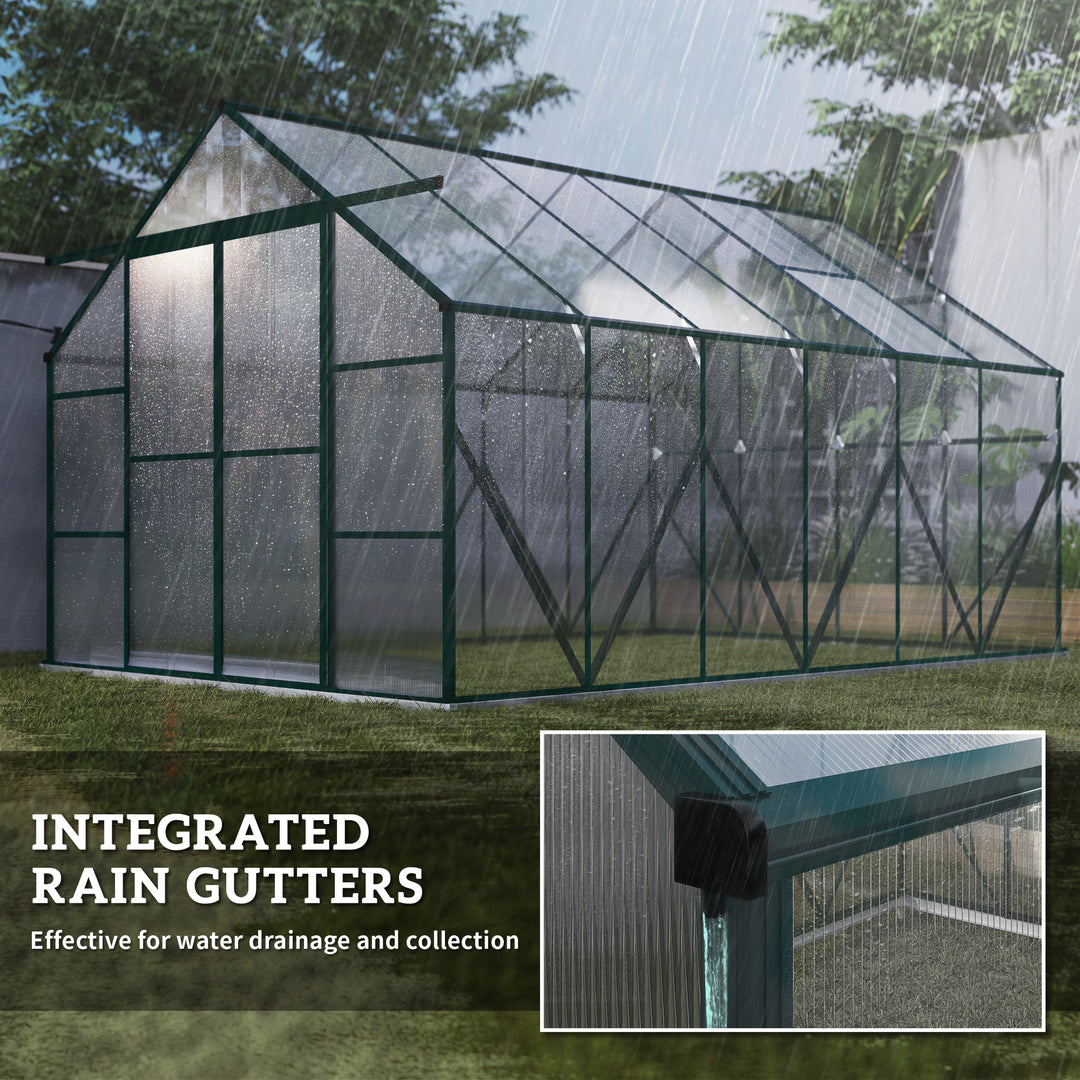 8 x 12ft Aluminium Greenhouse Polycarbonate Walk-in Garden Greenhouse Kit with Adjustable Roof Vent, Double Sliding Door, Rain Gutter and Foundation, Clear