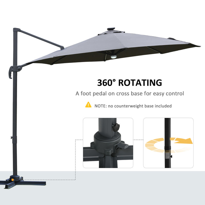 MCL 3(m) LED Cantilever Parasol Outdoor Sun Umbrella w/ Base Solar Lights Grey