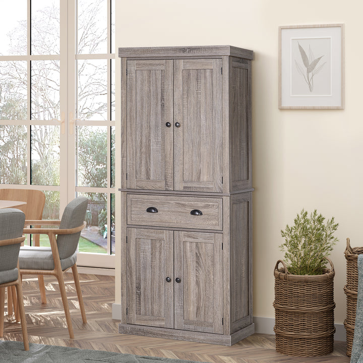 HOMCOM Traditional Colonial Freestanding Kitchen Cupboard Storage Cabinet - 76L x 40.5W x 184H (cm) Dark Wood Grain | Aosom UK