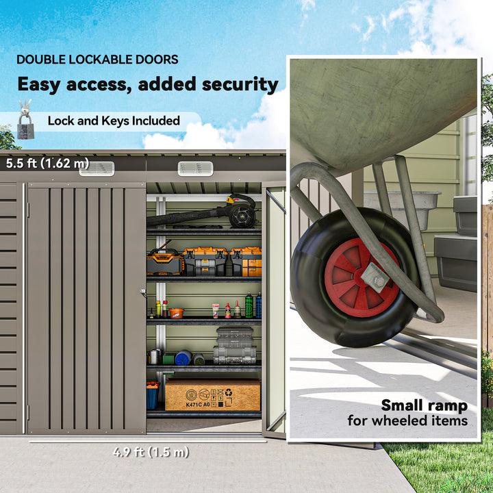 3.7 x 7.9ft Galvanised Steel Shed, with Latched Door and Padlock - Light Grey