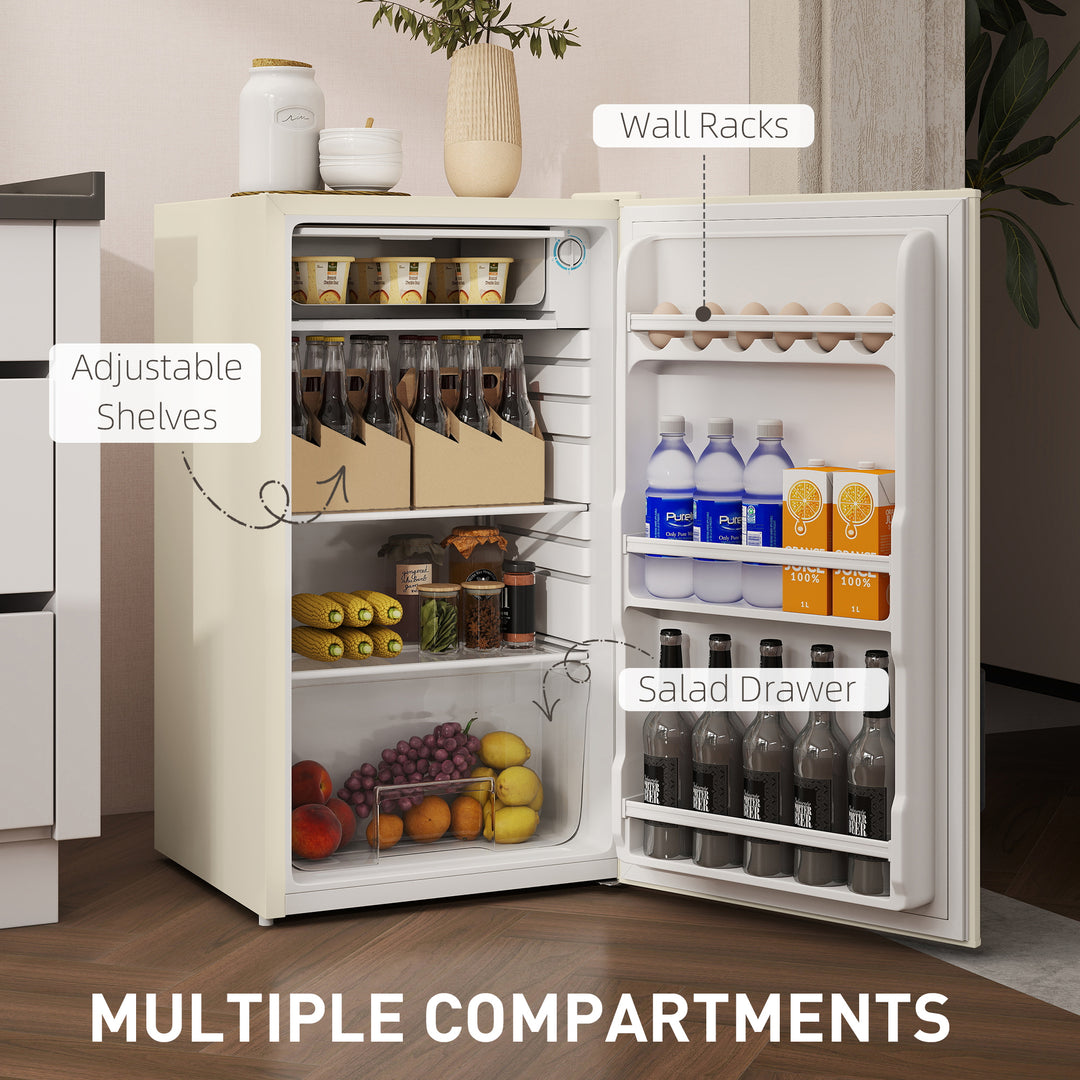 91 Litre Freestanding Under Counter Fridge Freezer, Small Fridge with Chiller Box, Adjustable Thermostat, 47.5cm Wide, Beige