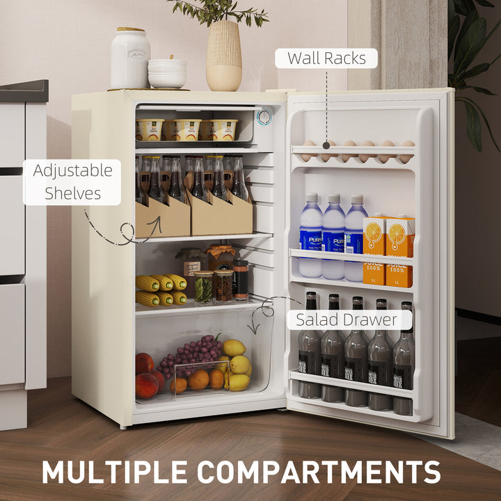 91 Litre Freestanding Under Counter Fridge Freezer, Small Fridge with Chiller Box, Adjustable Thermostat, 47.5cm Wide, Beige