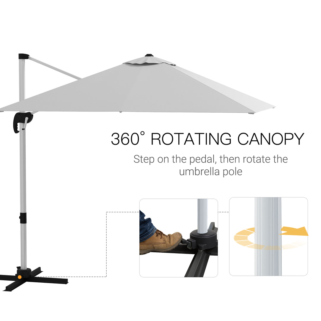 Square Cantilever Garden Parasol, with Five-Position Canopy - White