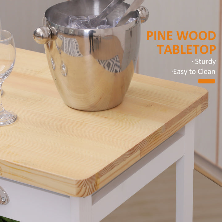 Rolling Kitchen Island Trolley Cart Drawer Shelves Basket Wheels W/ 6 Bottle Wine Rack White