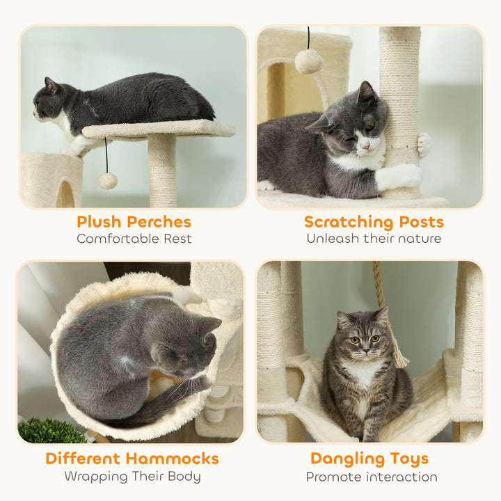 202cm Cat Tree with 6 Scratching Posts, 2 Hammocks, 2 Condos, 2 Perche