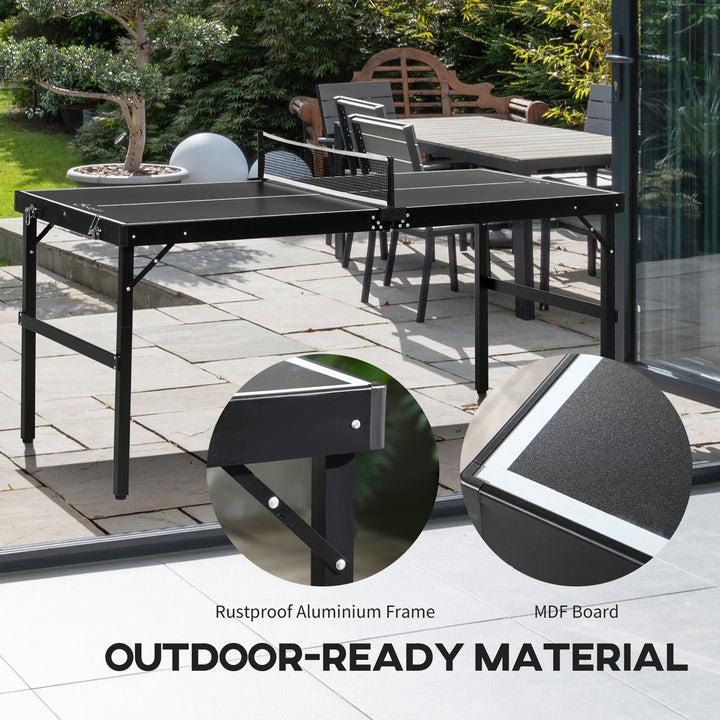 MCL 5ft Mini Table Tennis Table, Folding Ping Pong Table with Net and Aluminium Frame, Portable Ping Pong Game Set for Indoor Outdoor Use, Black