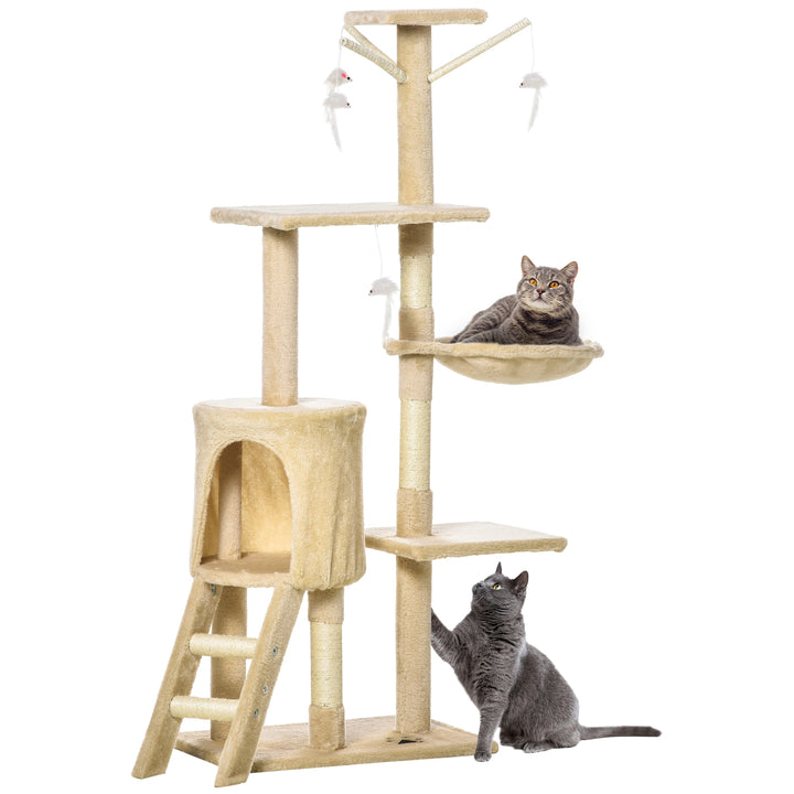 PawHut Feline Fort: Towering 131cm Cat Tree with Scratching Posts & Cosy Perches, Sturdy Beige Haven for Kitties | Aosom UK