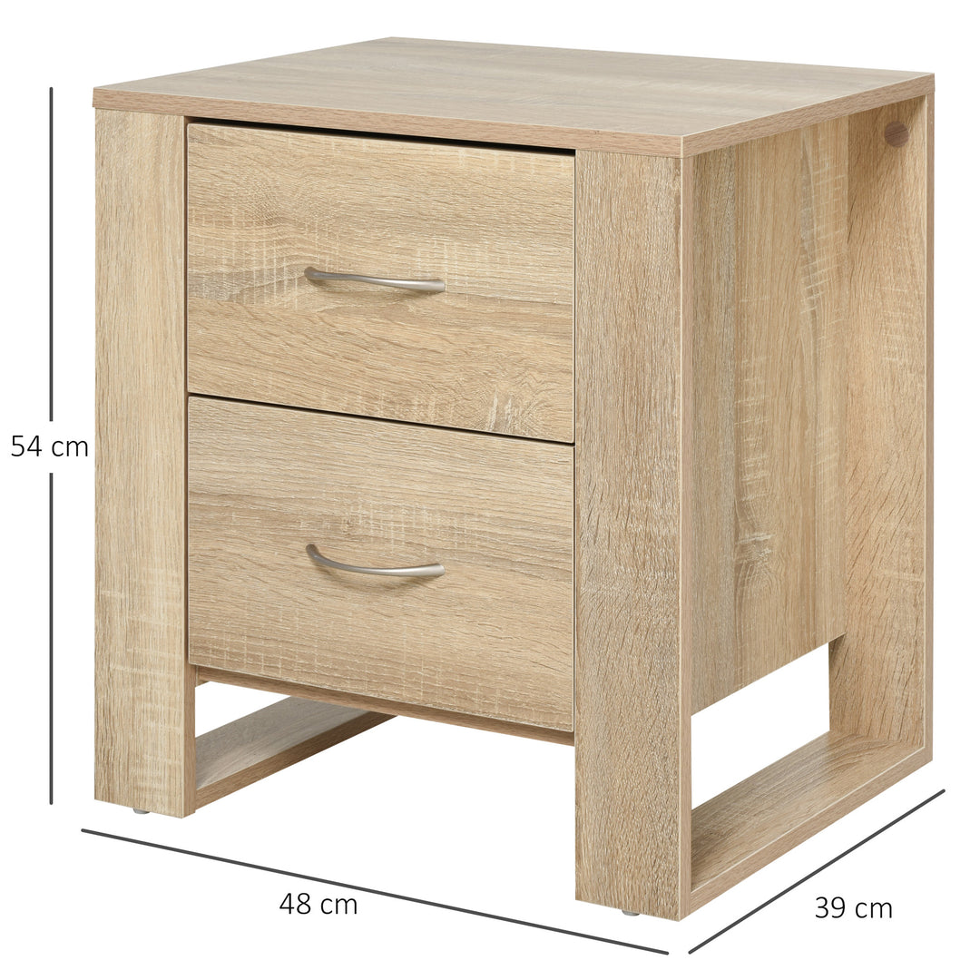 HOMCOM Bedside Cabinet with 2 Drawers: Modern Boxy Design, Elevated Base, Melamine Finish, Bedroom Storage, Oak Brown. | Aosom UK