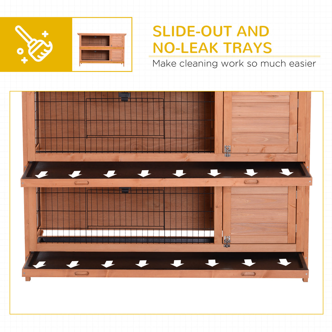 MCL Rabbit Hutch Outdoor Guinea Pig Hutch Bunny Cage with No-Leak Trays, Divider, 136 x 50 x 93cm, Orange