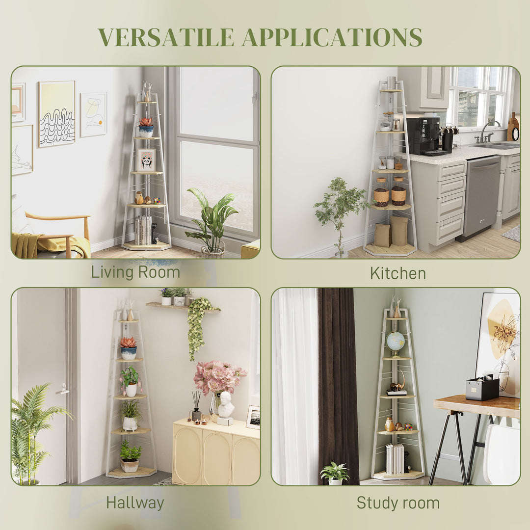 Five-Tier Corner Shelf - White/Wood-Effect