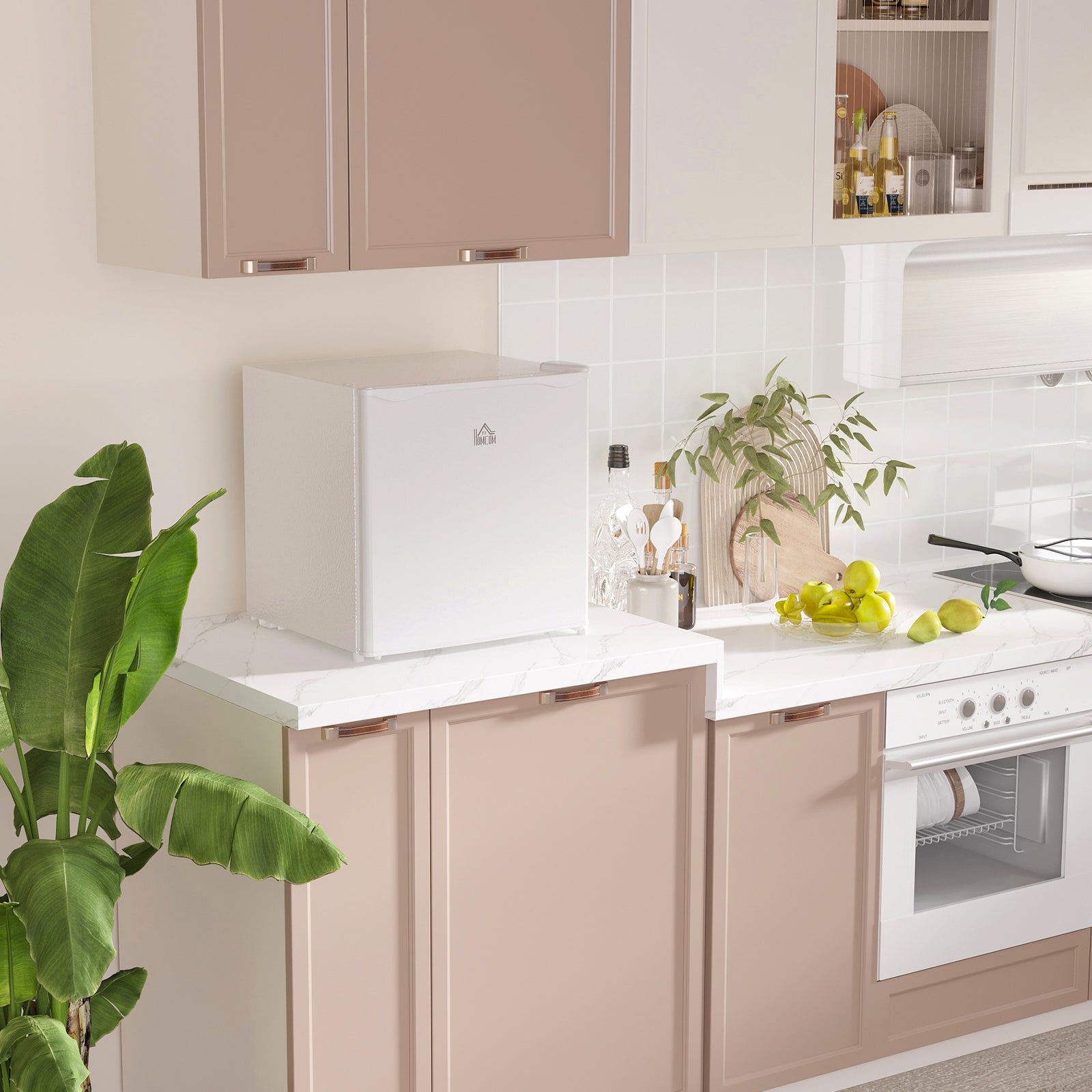 46 Litre Table Top Mini Fridge, Small Fridge with Ice Box, Reversible Door, Adjustable Temperature and Legs for Bedrooms, Home Office, Cream