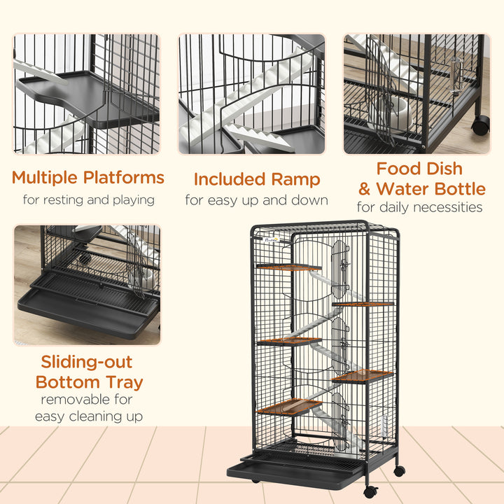 6 Levels Removable Small Animal Cage, 131cm - Black
