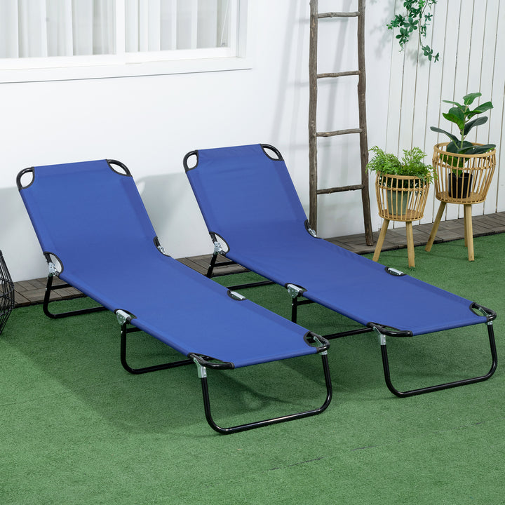 Set of Two Metal Frame Folding Sun Loungers - Blue