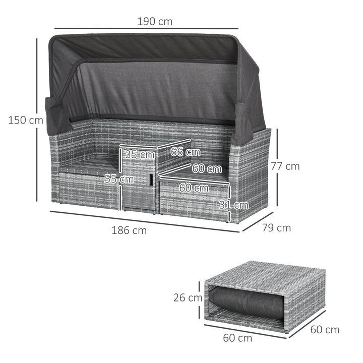 Outsunny 3 Pieces Outdoor PE Rattan Patio Furniture Set Daybed 2