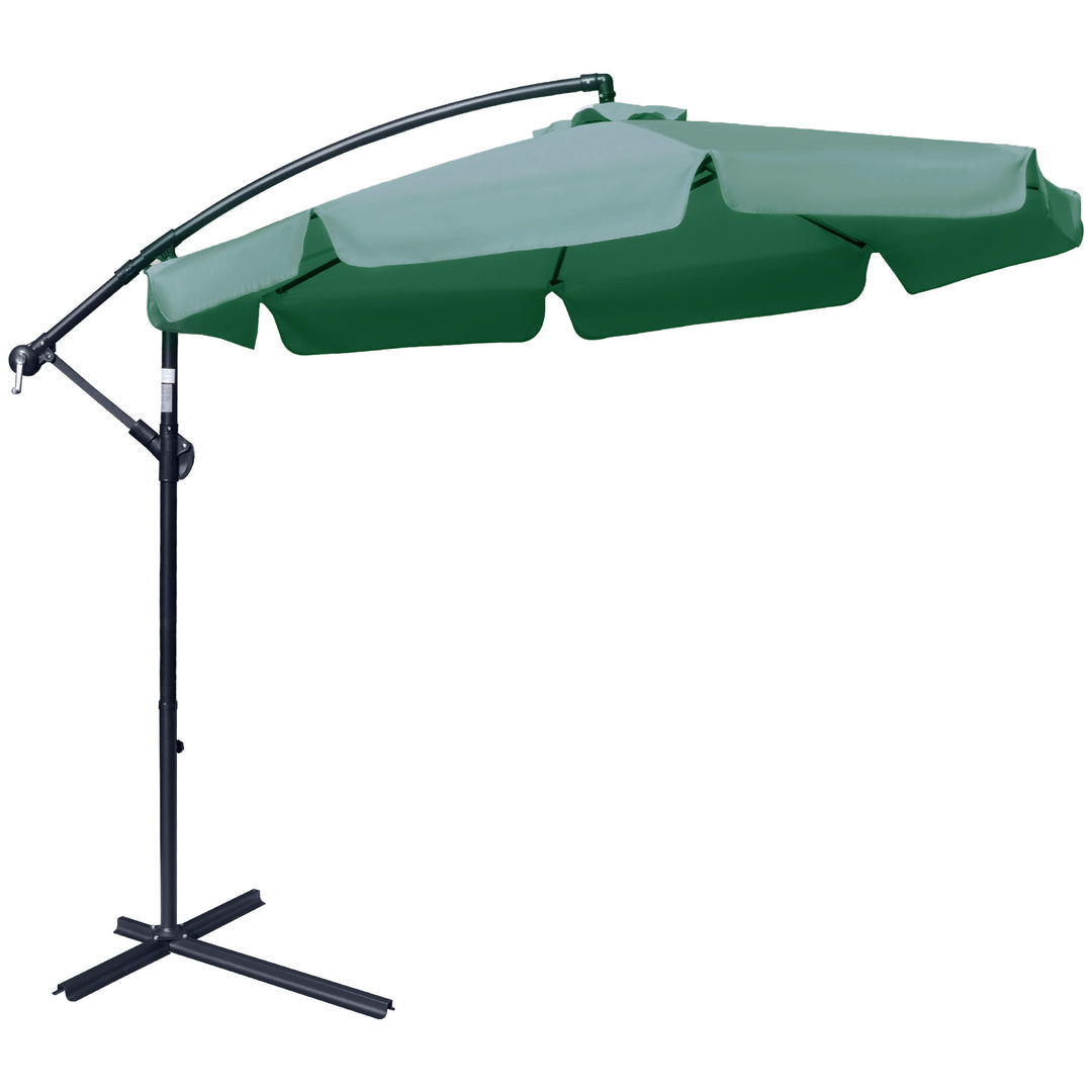 MCL 2.7m Garden Parasol Cantilever Umbrella with Crank Handle and Cross Base for Outdoor, Hanging Sun Shade, Green
