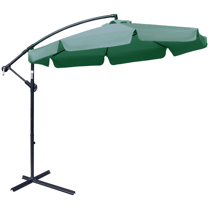 MCL 2.7m Garden Parasol Cantilever Umbrella with Crank Handle and Cross Base for Outdoor, Hanging Sun Shade, Green