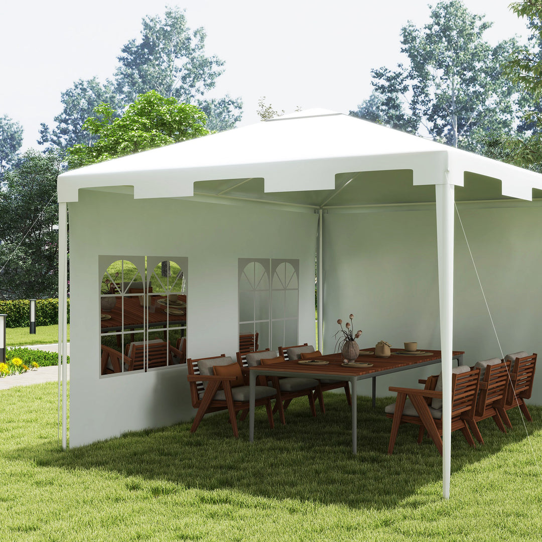 3 x 4 m Garden Gazebo Shelter Marquee Party Tent with 2 Sidewalls for Patio Yard Outdoor - White