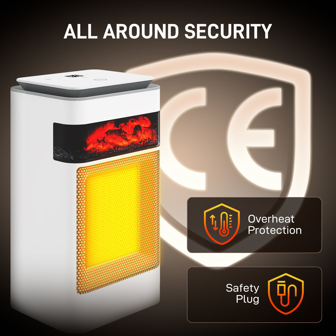 MCL Ceramic Electric Heater, 1500W Fan Space Heater with 3 Modes, 24H Timer, Flame Effect, Oscillation for Bedroom, White