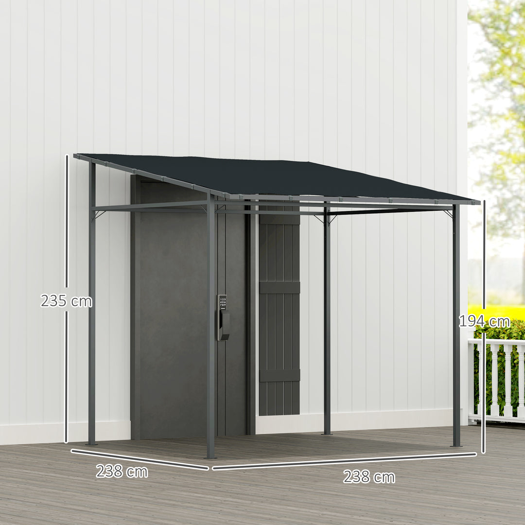 2.4 x 2.4 m Wall Mounted Pergola Gazebo with PA Coating Fabric and Metal Frame, UPF30+, Lean to Garden Gazebo, Wind Resistant Outdoor Sun Shade Shelter for Garden, Deck, Dark Grey