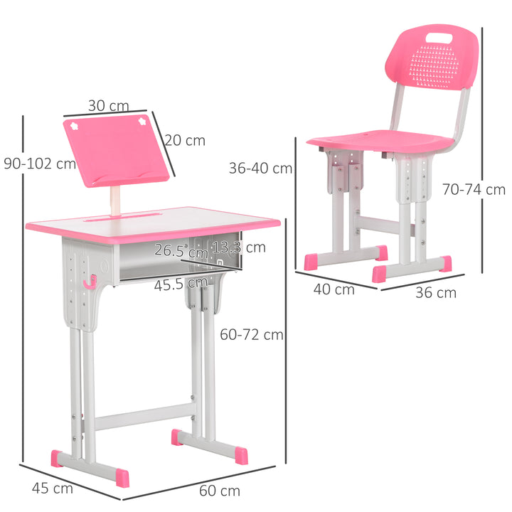 HOMCOM Children's Study Desk and Chair Set, Adjustable Height with Drawer, Bookshelf, Cup Holder & Pen Groove, Pink | Aosom UK