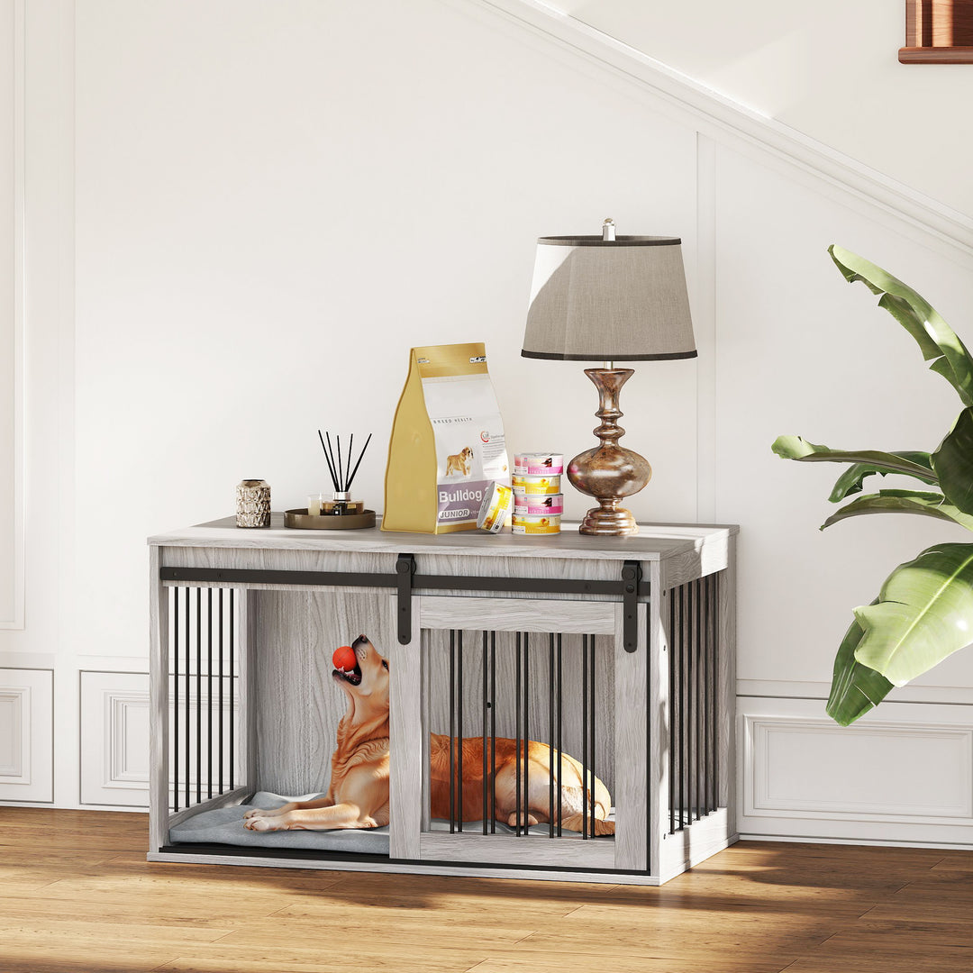 98cm Dog Crate Furniture with Removable Cushion for Large Dogs - Grey