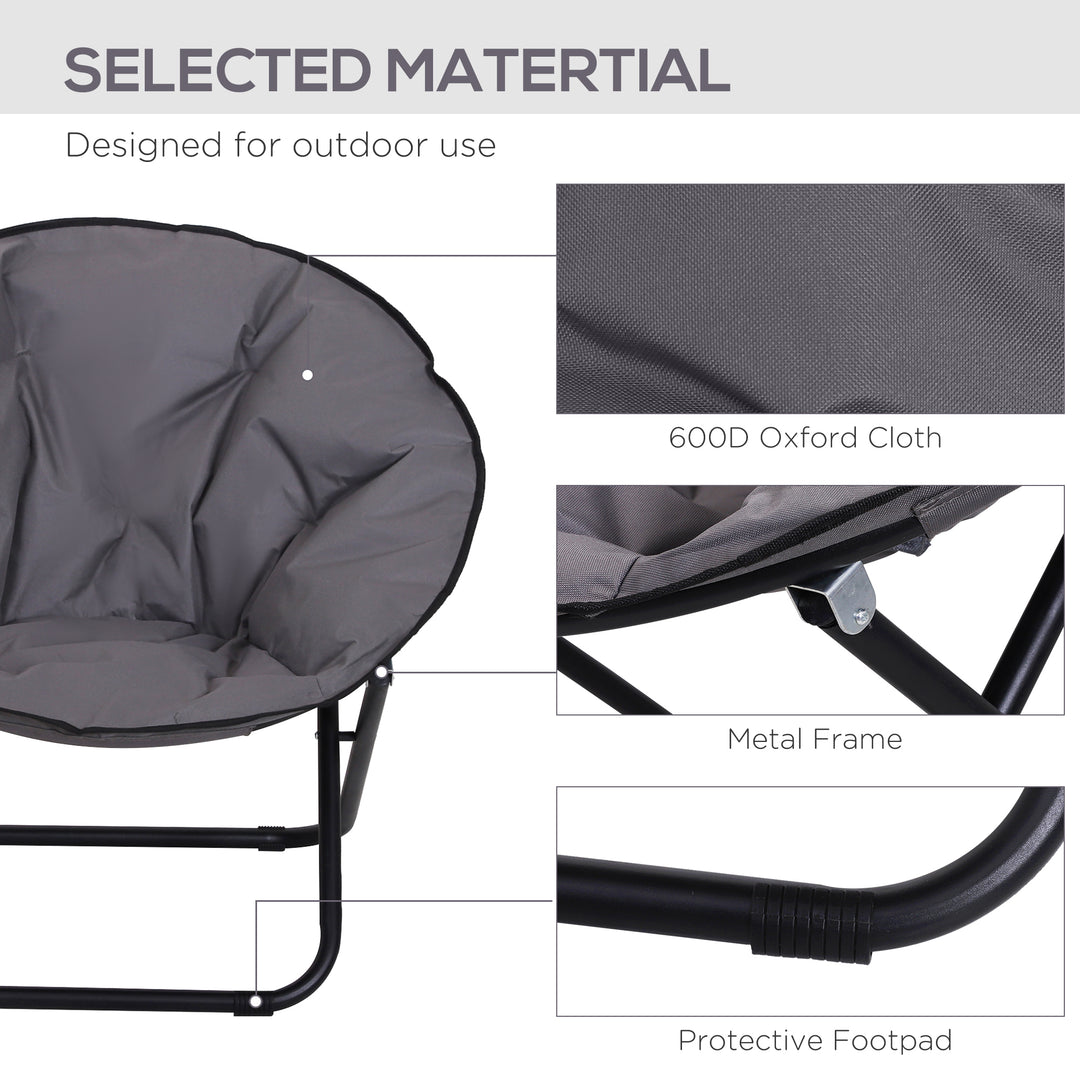 Camping Moon Chair, Portable Folding Camping Chair for Adults with Wide Padded Oxford Seat for Outdoor Camp, Travel, Fishing, Beach, Grey